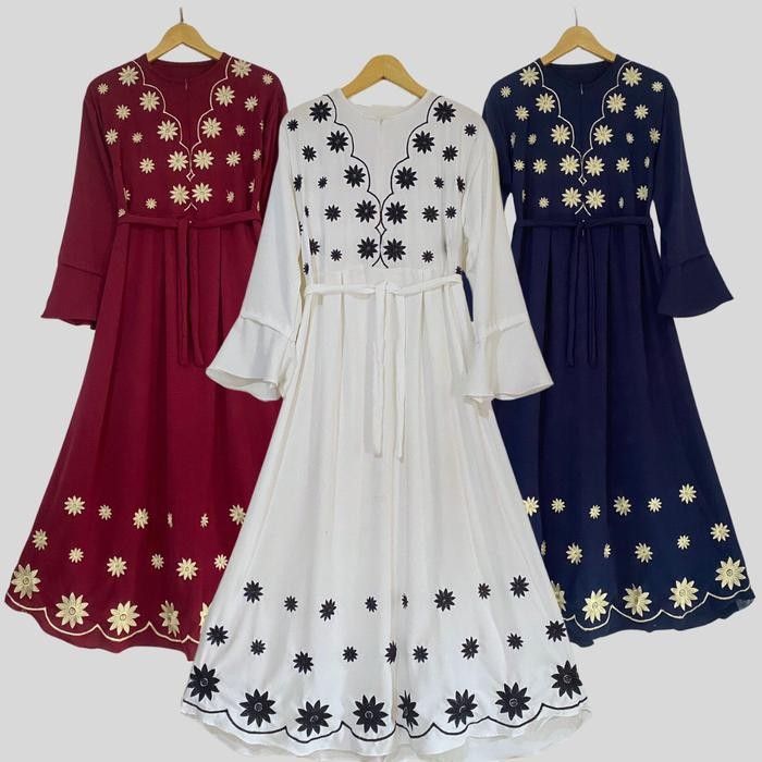 Layali- GAMIS BORDIR TASIK TERBARU ILONA BAHAN TEBAL ADEM AIRFLOW CRINKLE Cantik Muslim