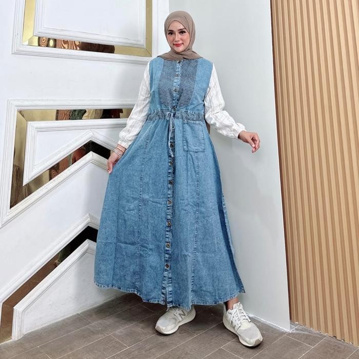 Layali- Aguni Gamis Jeans Salur Fashion Muslim Wanita Kekinian