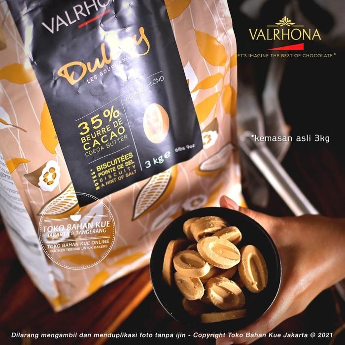 

Valrhona DULCEY 32% Blond 250gr Chocolate Couverture Cokelat Cream