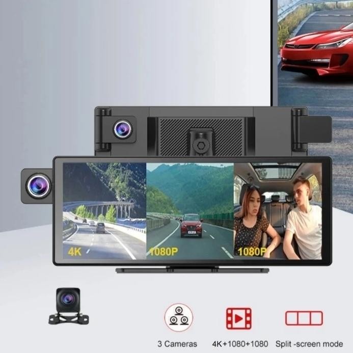CAR DVR / DASHCAM 3 CAMERA 10.26" 4K + GPS + WIFI, Support Android Auto, Apple Car Play & Mirrolink