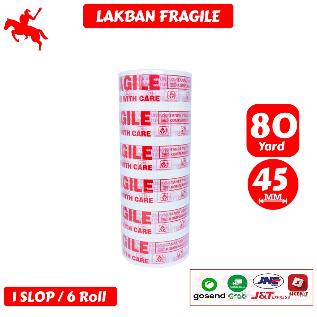 

Lakban OPP Tape / Lakban Fragile KSATRIA Tape 45mm x 80 Yard (1 Slop)