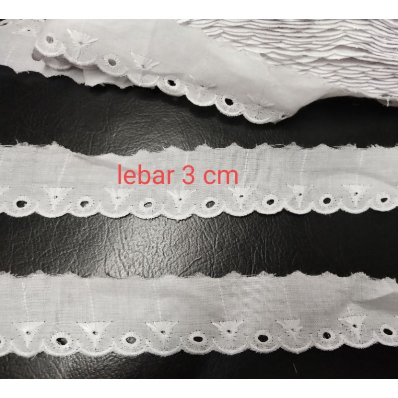 Renda bordir katun kecil lebar 3 cm renda katun renda kain renda pinggir renda kecil putih