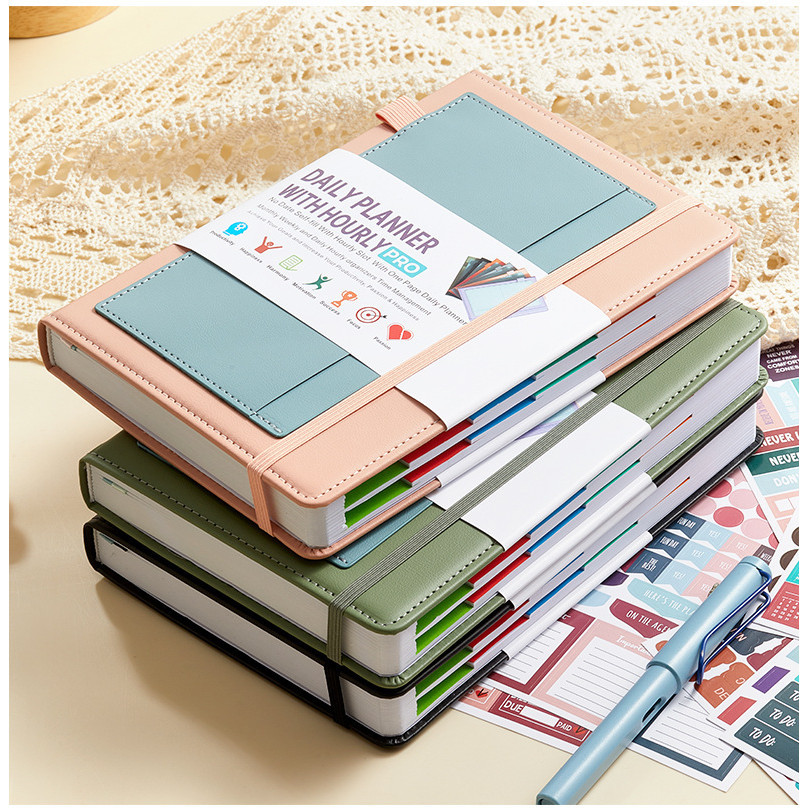 

UM1 400pages 2025 Planner with Practical Stickers, Undated Daily Weekly Organizer,Leather Cover with