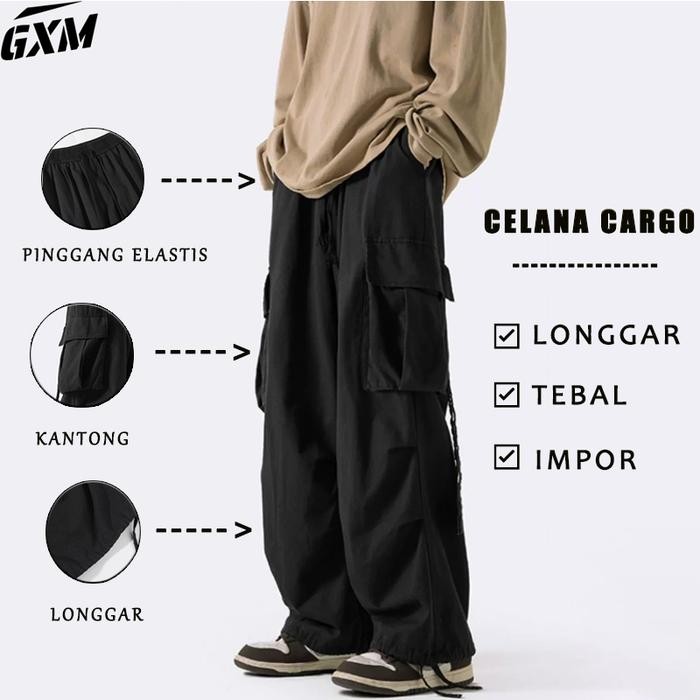 celana jogger cargo pria Celana panjang cowok keren celana vintage pria Celana harem pria korea