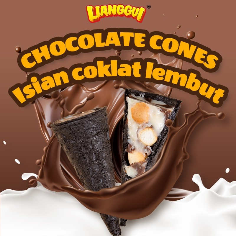 

AYOOOLLARIZSS!! 12+12pcs Chocolate Cone Wafer Cemilan Renyah Salut Coklat Snack Viral Halal Lianggui