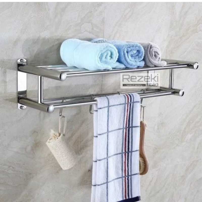 Rak Gantung Kamar Mandi Stainless 40cm - Rak Handuk Multifungsi - Gantungan Handuk *