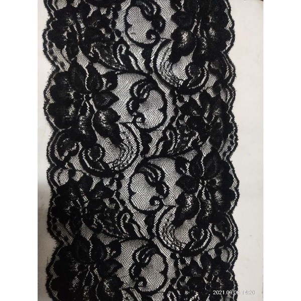 Renda bordir elastis/karet renda melar besar renda mukena renda baju hitam