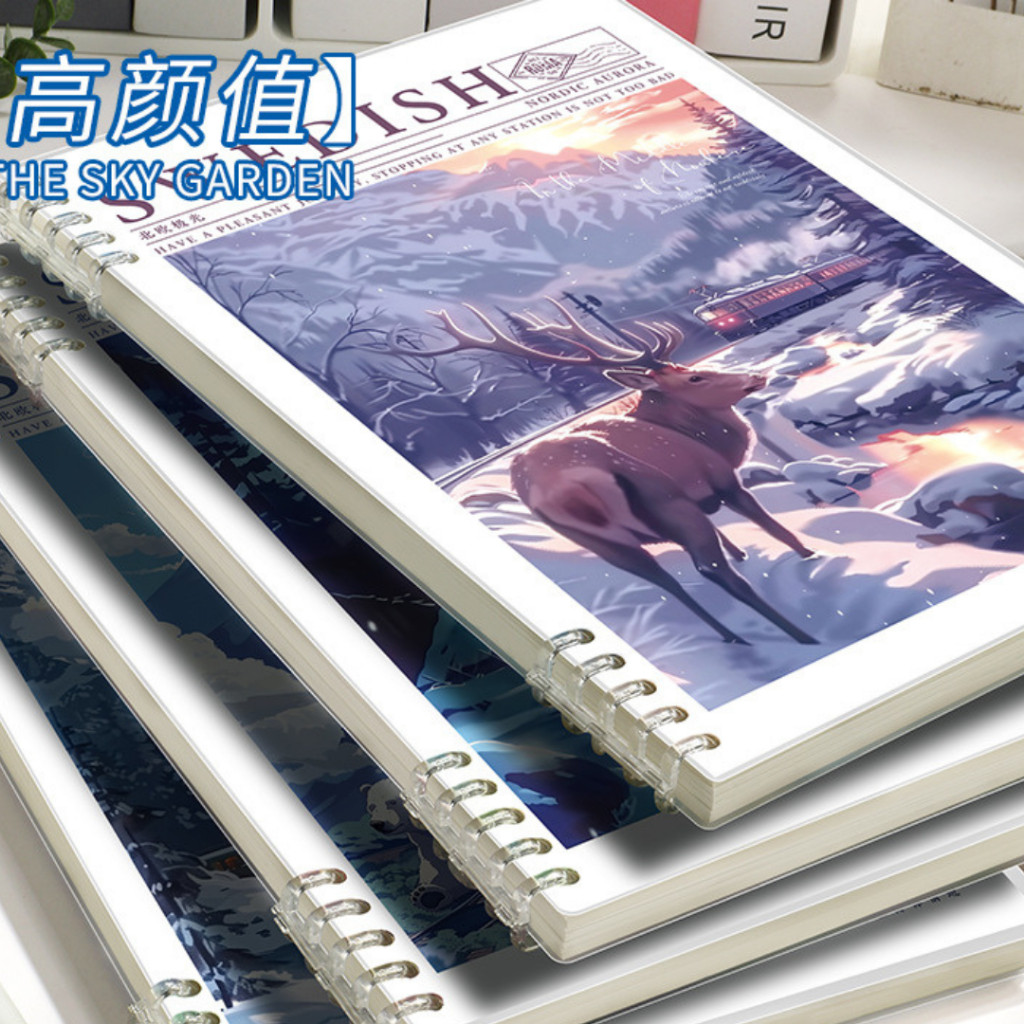 

UM1 DAY7 Buku catatan binder pastel pemandangan sweden oil painting soft biru pink transparan B5