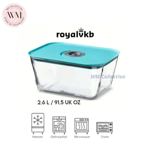 WADAH MAKANAN KACA MICROWAVE ROYAL VKB 2600 ML / FOOD CONTAINER 2.6 LITER / TEMPAT MAKAN / TOPLES