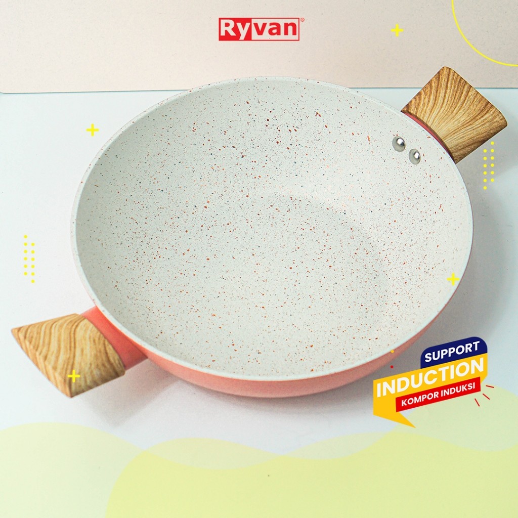 Ryvan - Aluminum Marble Wok Pan 28cm Induction Non Stick Induksi Kuali Wajan Panci Anti Lengket
