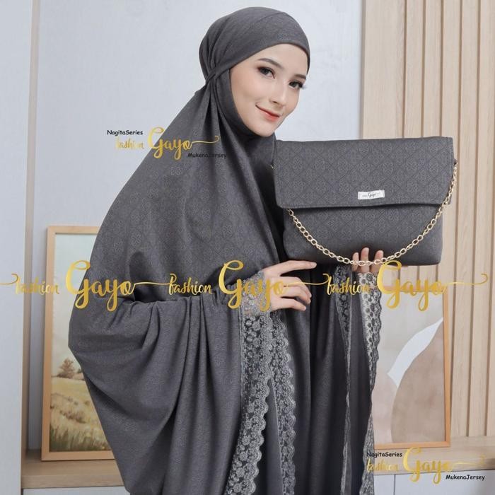 Thameer- MukenaGAYO, Mukena Dewasa Bahan Jersey Jaguard Jumbo Renda Mewah Menutup Dagu Tertutup