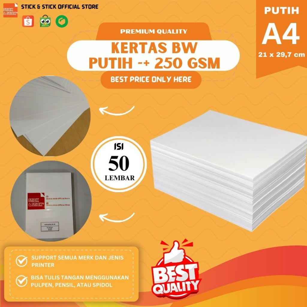 

UM1 Kertas BW Putih 250 gsm A4 isi 50 lembar Premium Quality