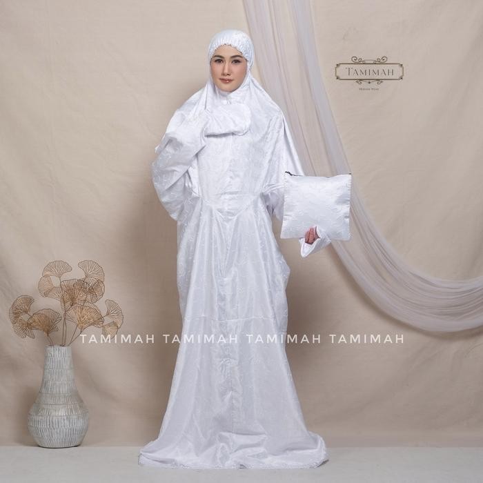 Thameer- Mukena Terusan Dewasa Sutra Prada Putih