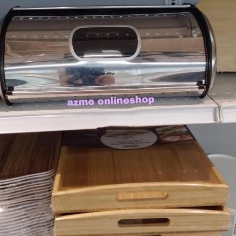 ready stok krishome tempat roti & kue stainless steel_bread box rect silver original
