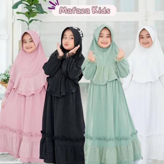 Modra- PROMO Gamis Anak Set Kerudung Crinkle Premium Mix TILLE Brokat Mewah Gamis Putih Gamis