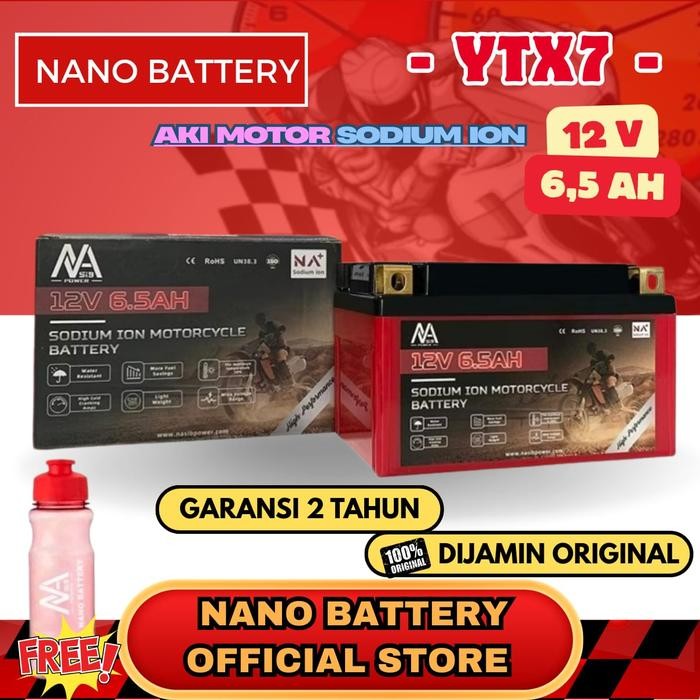 Nano Battery Aki Motor Sodium Ion 12.4V 6.5Ah Aki Motor Ytx7A 12.4V 6.5Ah Aki Kering Garansi Resmi