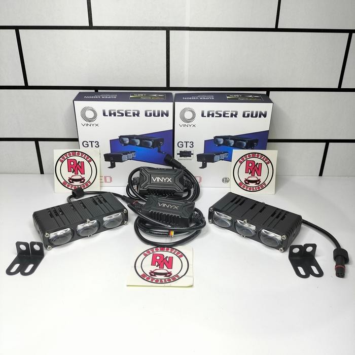 PREMIUM Lampu Sorot Kabut Mini Laser Slim VINYX GT3 3 Mata Sinar Putih Kuning Motor Mobil