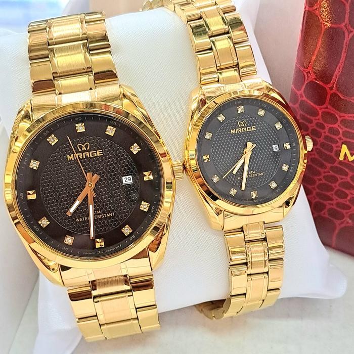 Jam Tangan Couple Mirage Original Warna Gold Model Terbaru Tahan Air Tanggal Aktif Model Mewah
