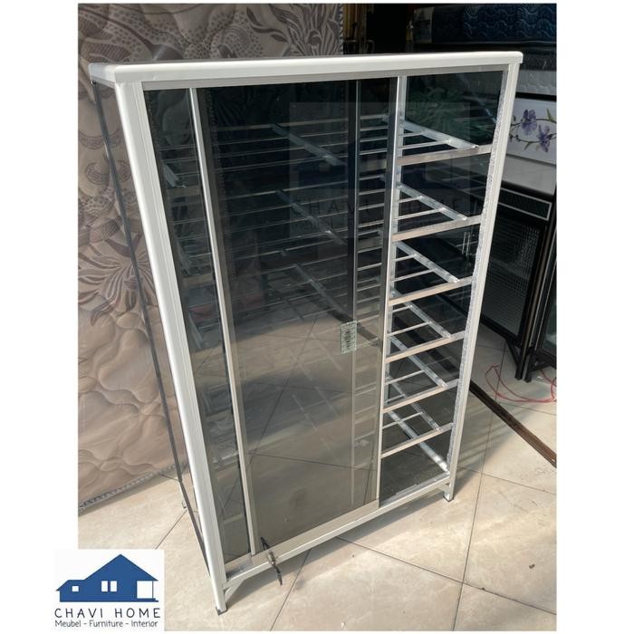 Rak sepatu aluminium pintu kaca geser sliding tahan air lemari sepatu