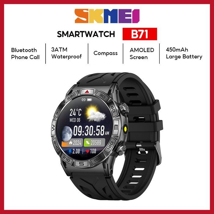 Siap- Skmei B71 Smartwatch Jam Tangan Sport Pria Amoled Screen 3Atm Waterproof Phone Call