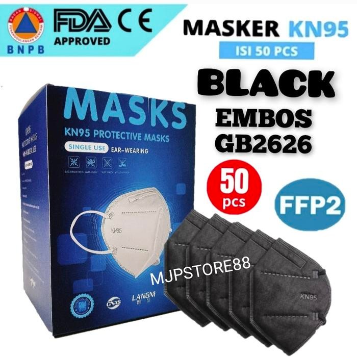 Masker KN95 3D 5Ply Hitam Black 1 Box Isi 50 Pcs