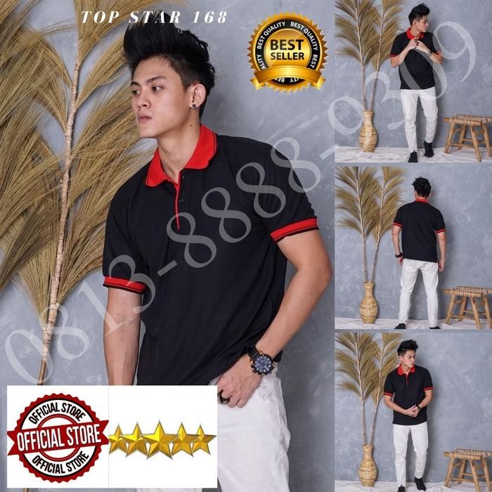 Kaos Polo Shirt Polos hitam kerah merah/kaos kerah pria/baju kerah