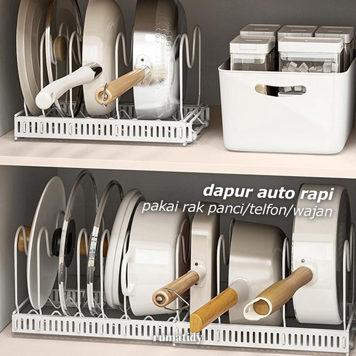 RAKU Rak Panci Sekat Rak Dapur Organiser Panci Adjustable Rak Panci Rak Dapur Nordic Style