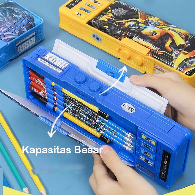 

Transformer Password Pencil Case Anak Kode Sandi Kunci Kombinasi Tombol Multifungsi Tempat Pensil