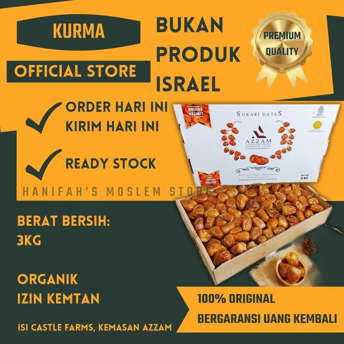 

New Kurma Sukari 3Kg Castle Farms Premium Organik Al Qasim Sukkari 3 Kg