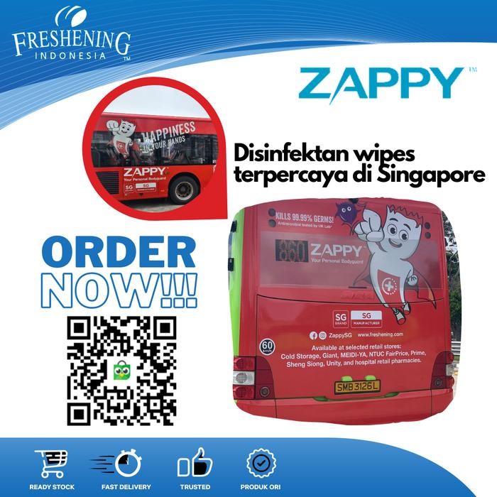 PASTI MURAH TISSUE BASAH ANTISEPTIC ANTIBACTERIAL ZAPPY ALCOHOL WIPES 70% ISI 100