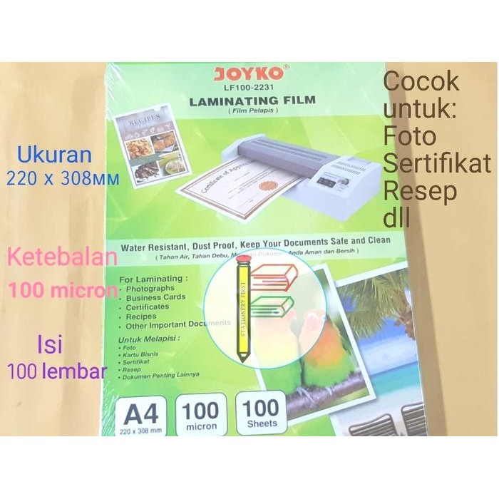 

SendToday- Joyko Laminating Film/ Plastik Laminating A4 100 Micron
