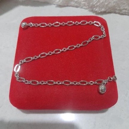 Gelang Kaki Hollo Perak Asli 925 Lapis Mas Putih