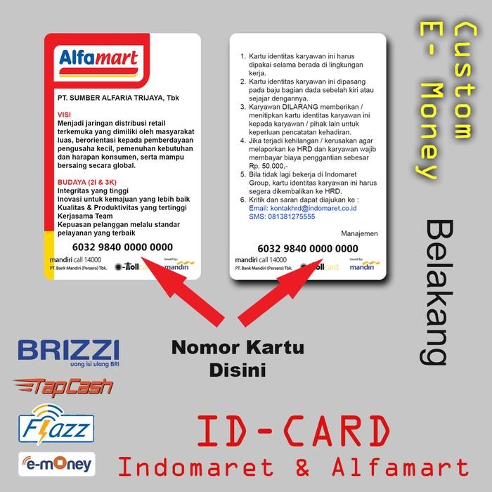 

Ready- Id Card / Idcard Indomaret Alfamart Bisa E-Money Brizzi Tapcash Flazz