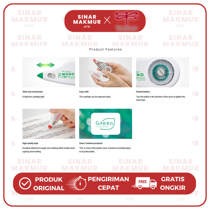 

Correction Tape/Tipex Kertas CT-CX 12 meter + Refill Mono Tombow (Set)