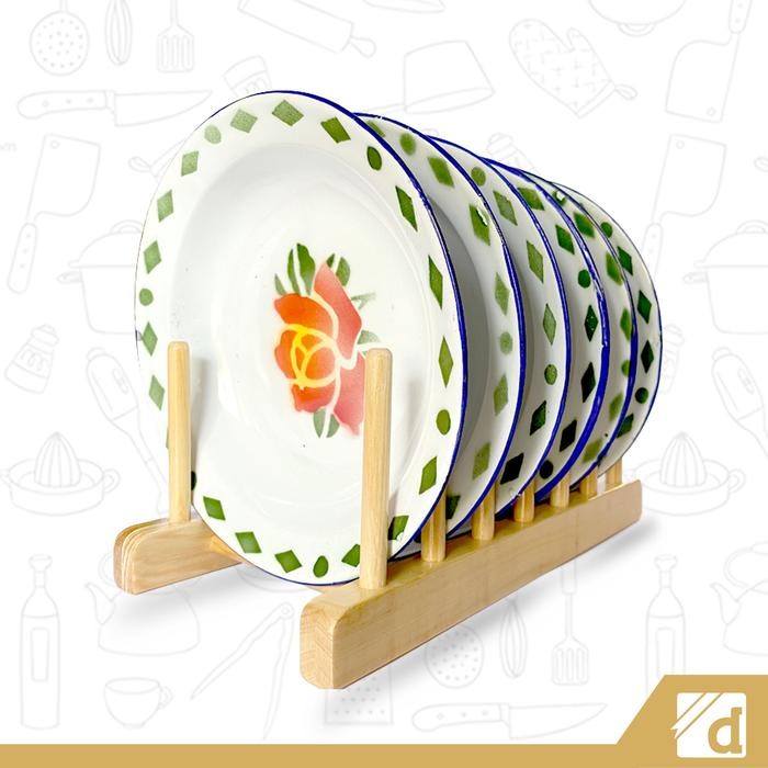 Kenanganpawon Set Rak Piring + 6 Piring Makan Enamel, Paket Hemat Piring Dan Rak Kay