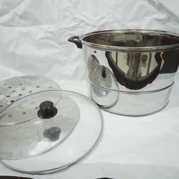 Pawongenz Langseng Kukusan Panci Dandang Steamer Tutup Kaca Uk.32Cm