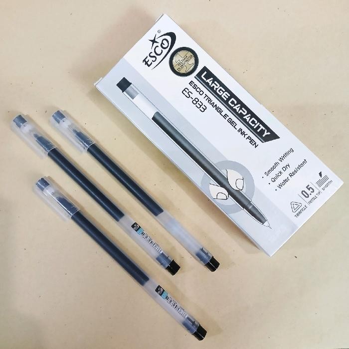 

ID PULPEN GEL ESCO ES-833 SEGI TIGA 0.5MM 12 PCS - STATIONERY PENA TINTA TRANSPARAN PERLENGKAPAN