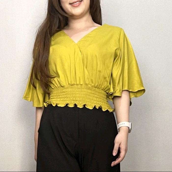 GAA ATASAN WANITA BAJU CROP TOP,V NECK LENGAN TEROMPET PINGGANG KARET. UA1
