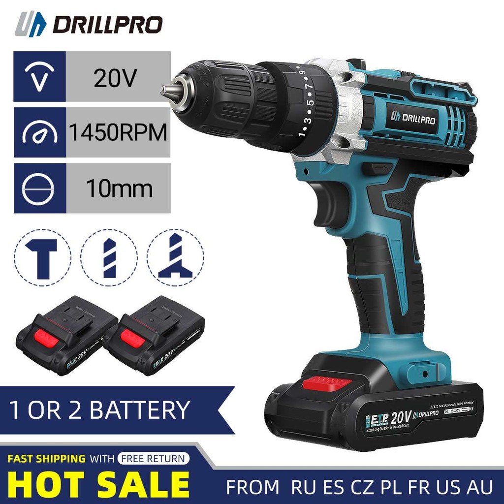 Drillpro 20V Cordless Electric Screwdriver Drill Set Brushless Screwdriver 25+3 Torque Settings