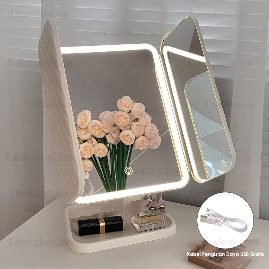 3 Warna LED Rechargeable Cermin Rias Bercahaya Cermin Rias Led Shell Cermin Rias Dengan Lampu +