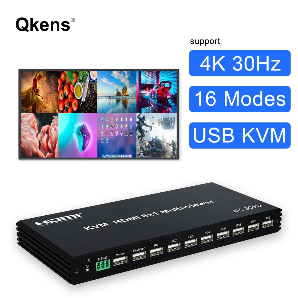 BEST 4Kp30 8x1 HDMI KVM Multi-viewer Seamless Switch Multi Channel Video Multiplexer 8 Port USB HDMI