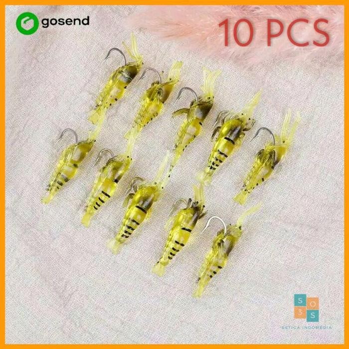 10 Pcs Umpan Pancing Udang Tiruan Bahan Lembut Dengan Kail Tajam Untuk Memancing Ikan Di Air Tawar