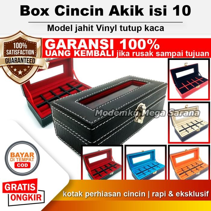 Kotak Box Cincin Batu Akik Kaca Jahit Tempat Penyimpanan Akik - Isi 10