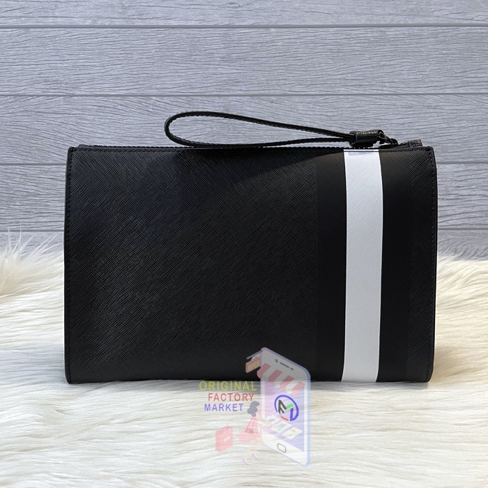 Tas BALLY Men Skid Pouch Coated Canvas Clutch Bag In Black