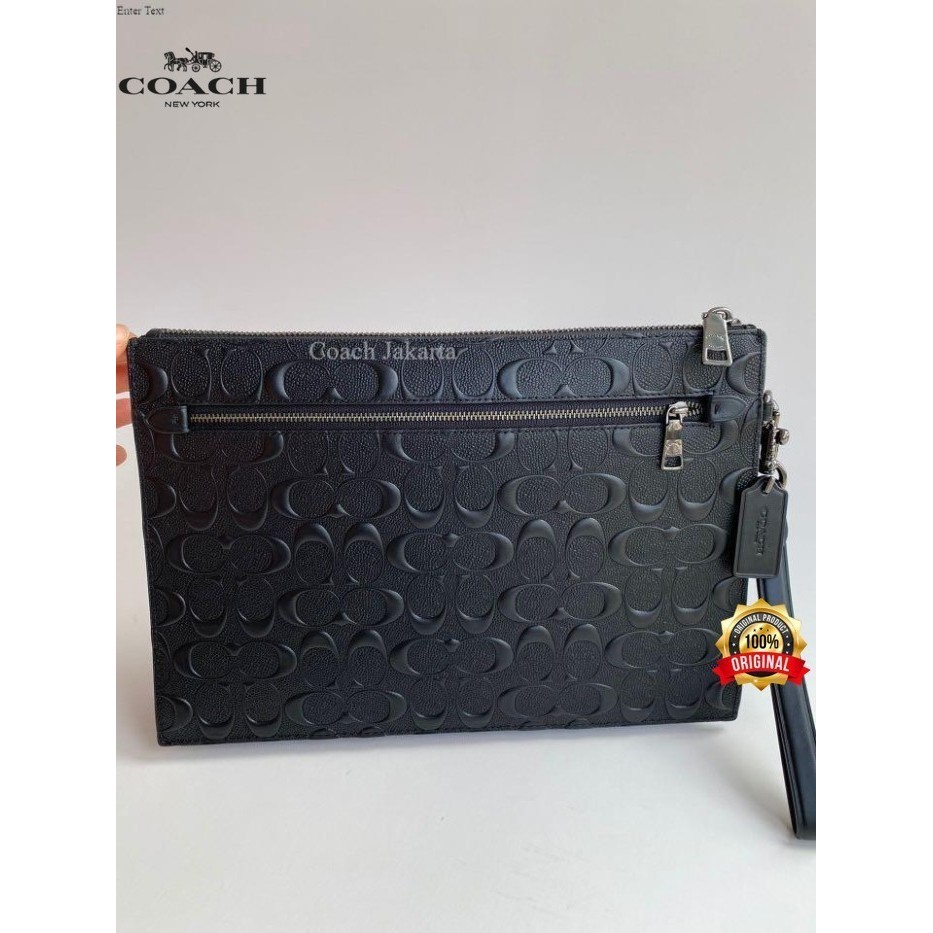 Clutch Structured Pouch Leather Signature Debossed Black