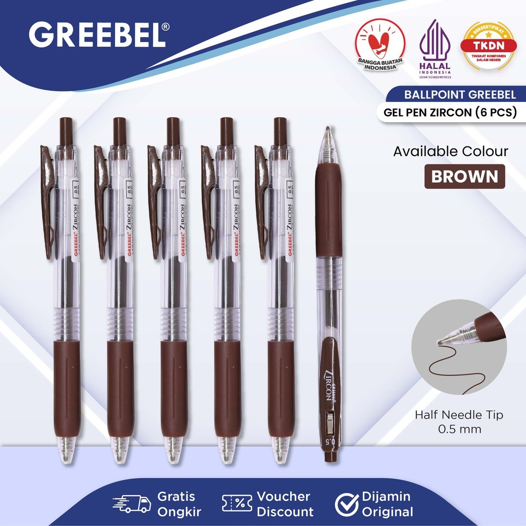 

GREEBEL Gel Pen Pulpen Pena GP-509 Zircon Coklat 0.5 (6PCS/SET) / Pulpen Gel Murah Grosir