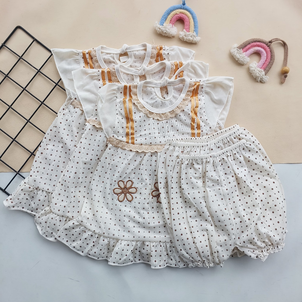 Dress Bayi Newborn 0-9 Bulan Free Celana / Baju Bayi Anak Perempuan Putih Bw