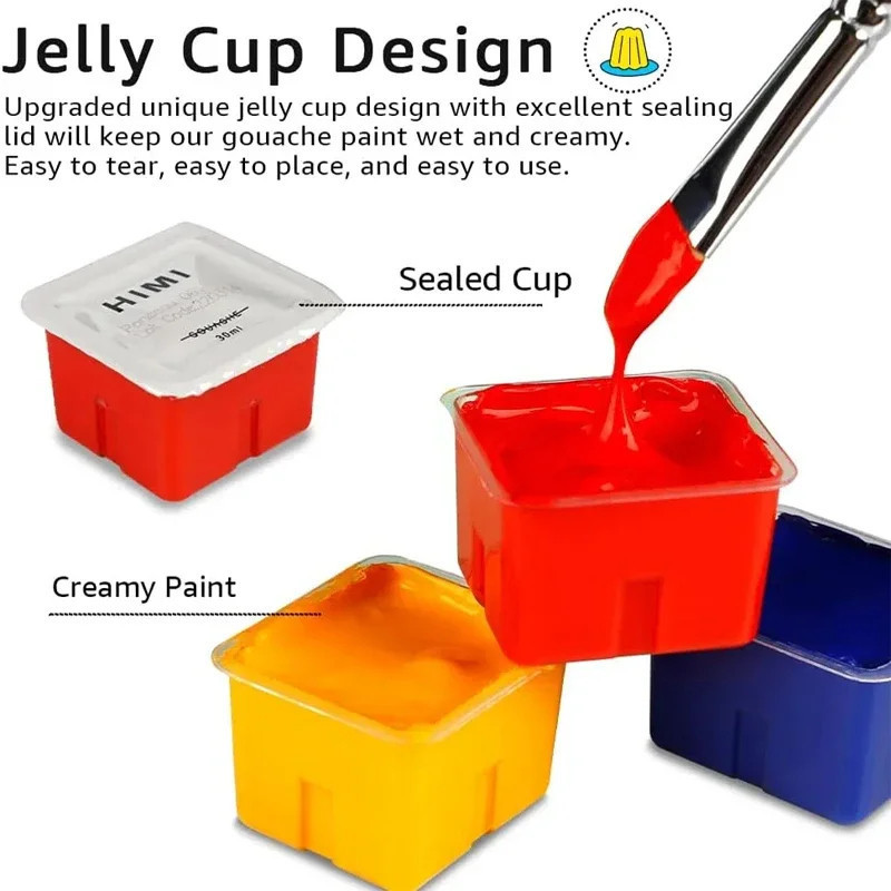 

Set Cat Air Gouache, 18/24 Warna x 30ml dengan Palet dalam Kas Portabel Desain Jelly Cup Non-Toxic