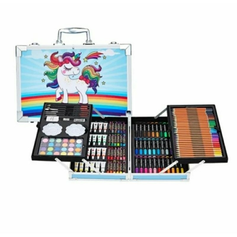 

alat mewarnai crayon pensil warna spidol marker cat air 145 psc koper besi