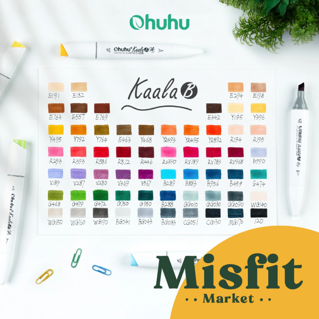 

OHUHU Kaala B 60 Colors Dual Tip Slim Broad & Mini Brush Art Marker